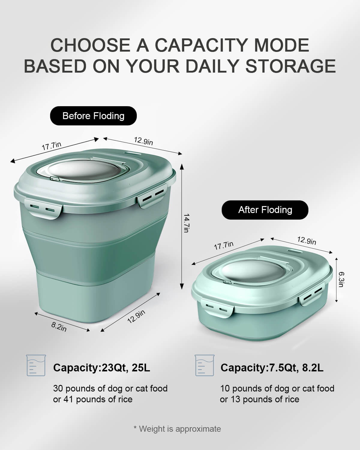Collapsible Dog Food Storage Container 30 lb with Transparent Lid