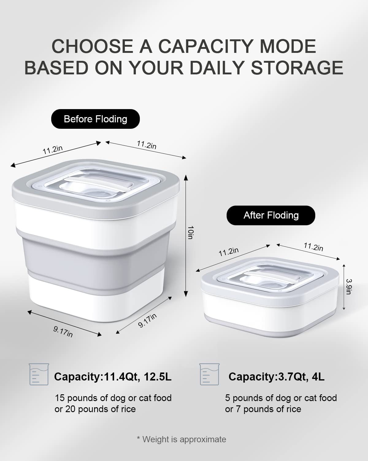 Foldable Rice Storage Container, Pet Food Storage Container