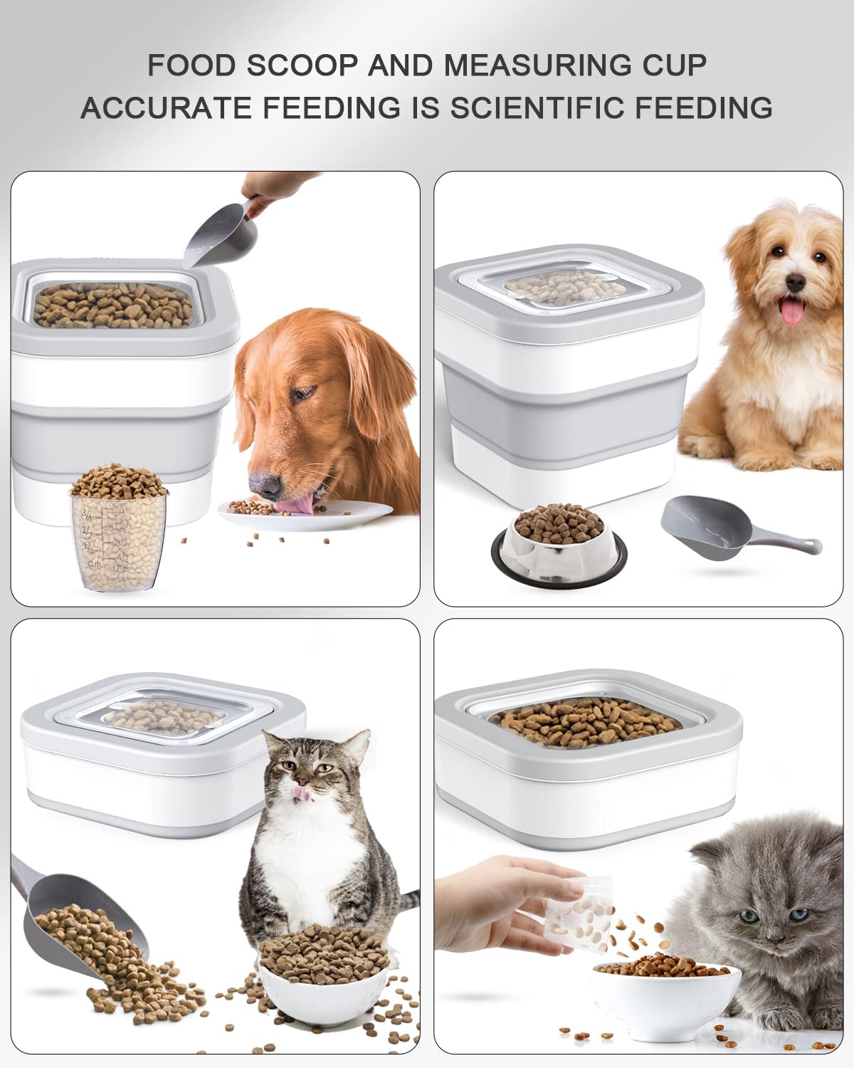 Dog Food Storage Container With Collapsible,Large Cat Food Storage container  Dry Food,Large Plastic Cat food Container Bin with Airtight Locking Lids  and Scoop, Kitchen Rice Container Storage for Cereal Leakproof Sealable Dry
